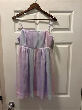 Pastel Ombre Strappy Mini Dress - Pink Lavender Blue